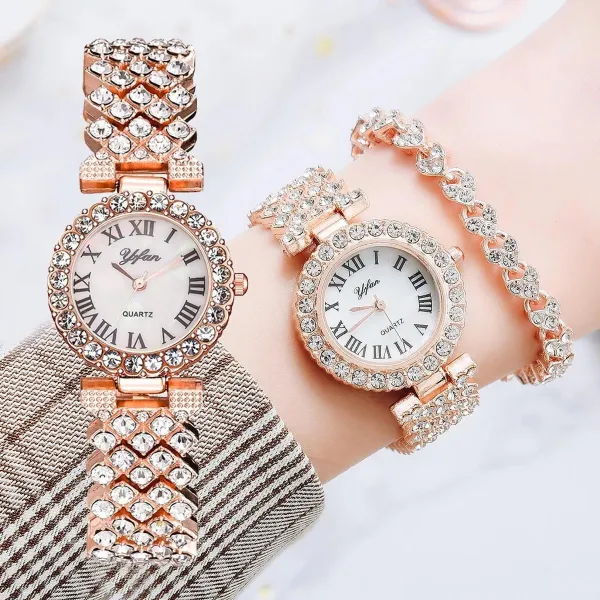 2 pcs Luxury Diamond Watch Bracelet Set 